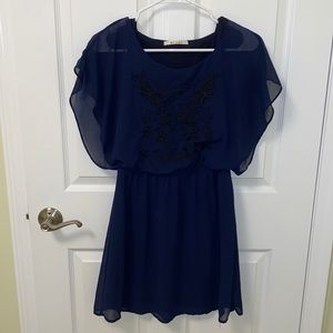 Navy Dress With Embroidered Detail